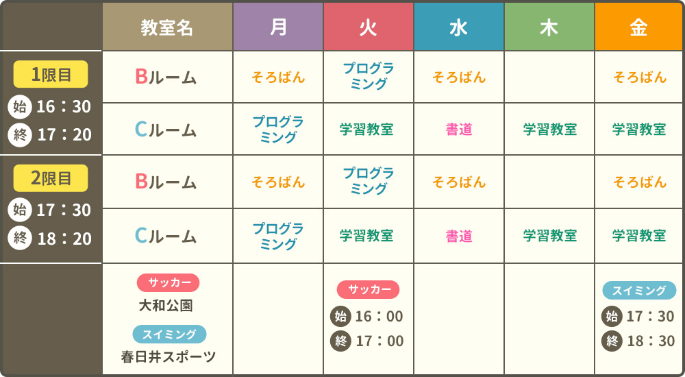 習い事の時間割表